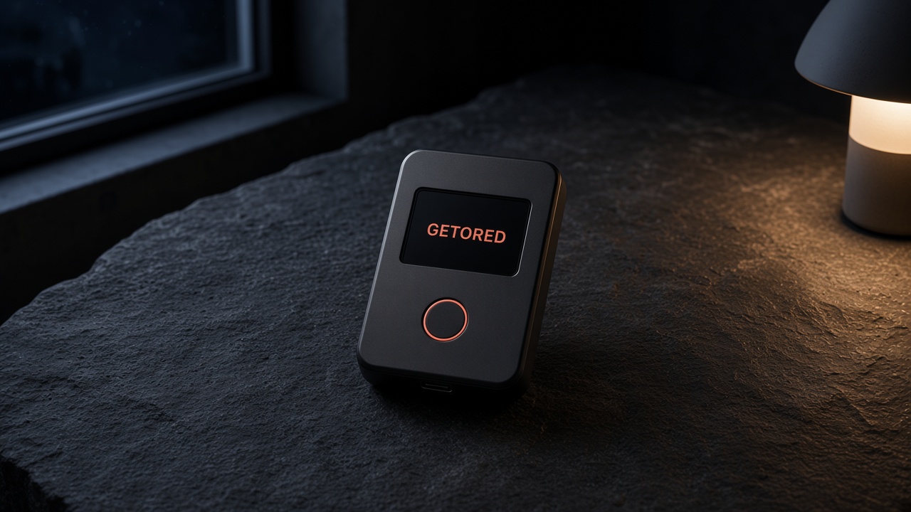 GETORED on dark stone at night