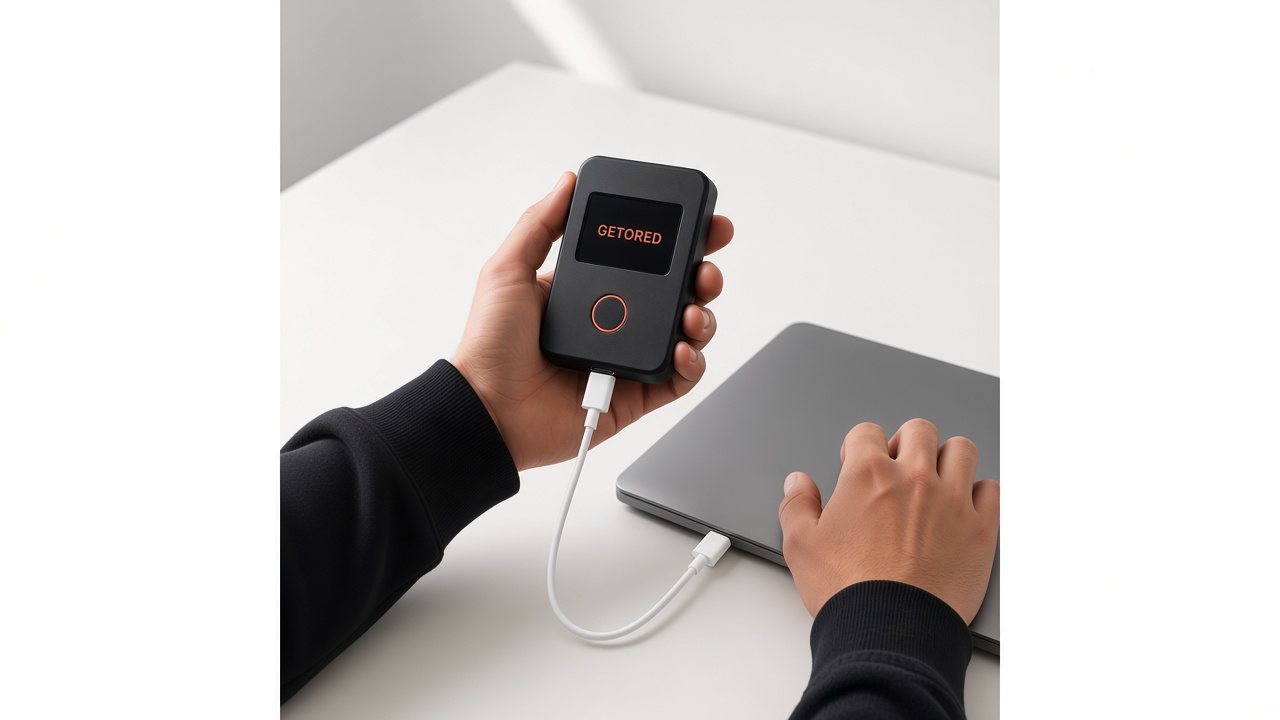 USB-C cable connected to GETORED